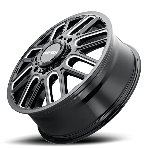 Mayhem Dually Wheels Cogent Dually 8107D 20x8.25 Front Dually Milled Spokes Gloss Black 115 Off Set 8 Lug 9.15 BSM 154.2 Bore Cast Aluminum product image