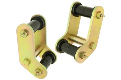 Rock Jock Boomerang Leaf Spring Shackles 87-95 Wrangler YJ Rear Includes Urethane Bushings HD Greasable Bolts Pair RockJock 4x4