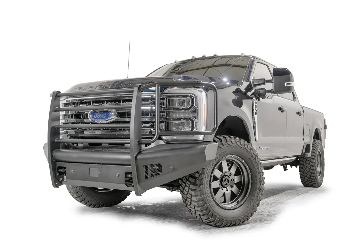 Elite Front Bumper; Black Steel; w/Full Grill Guard; Sensor Compatible; Black Matte; product image