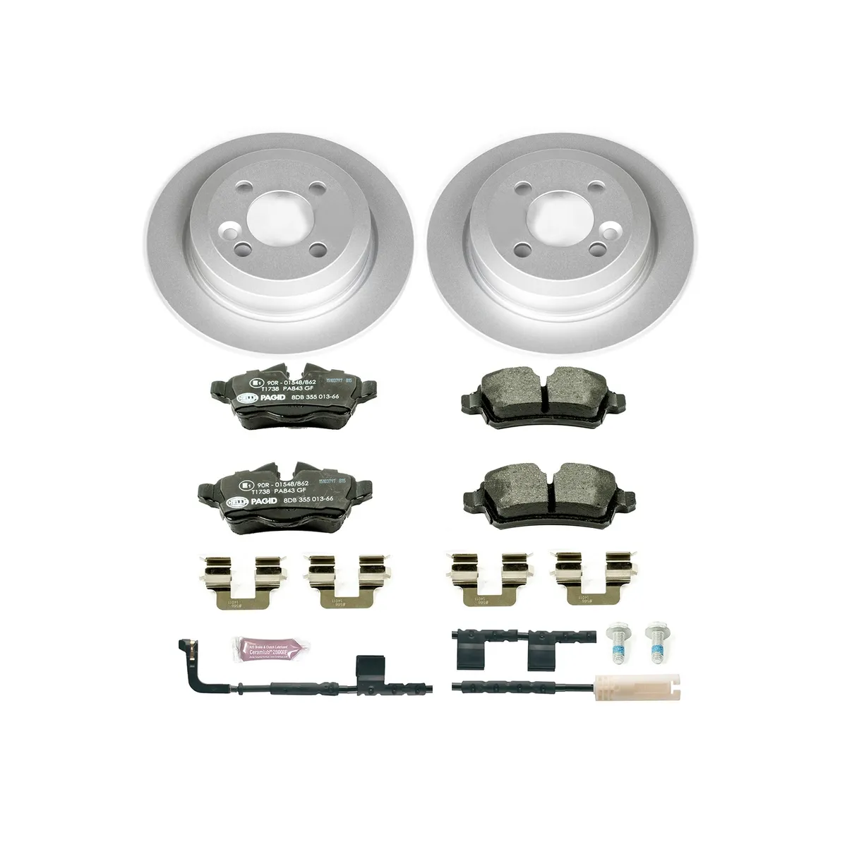 Euro-Stop Kit: Genuine Geomet Fully Coated Rotors; Ece-R90 Certified Pads W/Hardware; Pad Sensors product image
