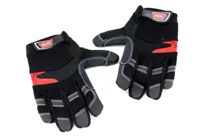 Warn WARN - Synthetic Leather with Kevlar Reinforcement; Shock Absorbing Palm; Black; Size Large