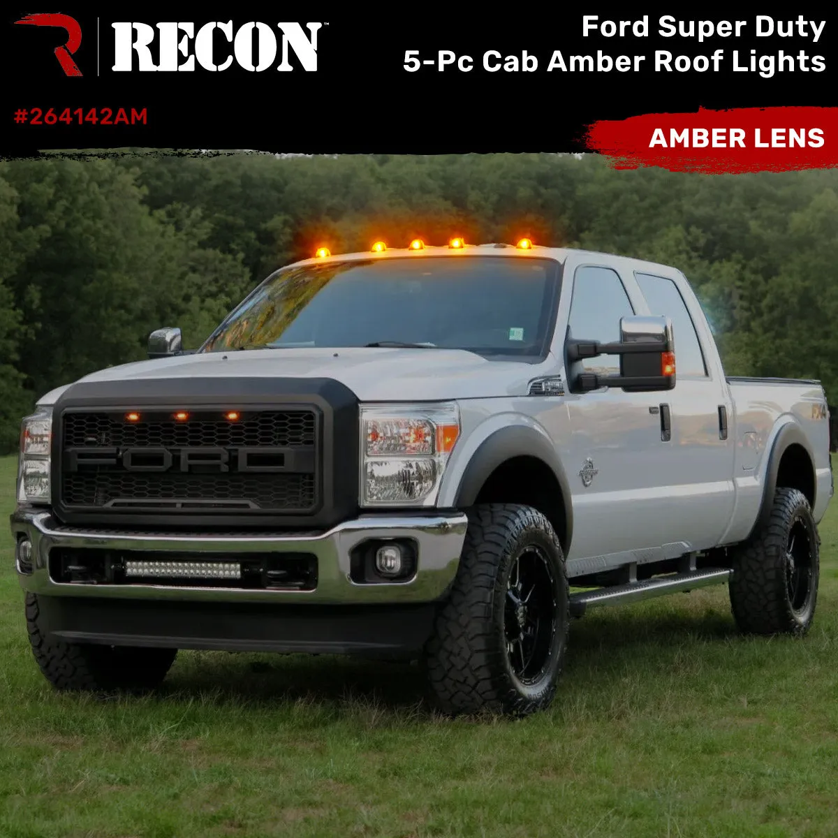 Ford Super Duty 99-16 5 Piece Cab Lights Amber Xenon Bulbs with Amber Lens - (Attn: This cab light kit replaces OEM factory installed Ford 99-16 cab roof light lenses) product image