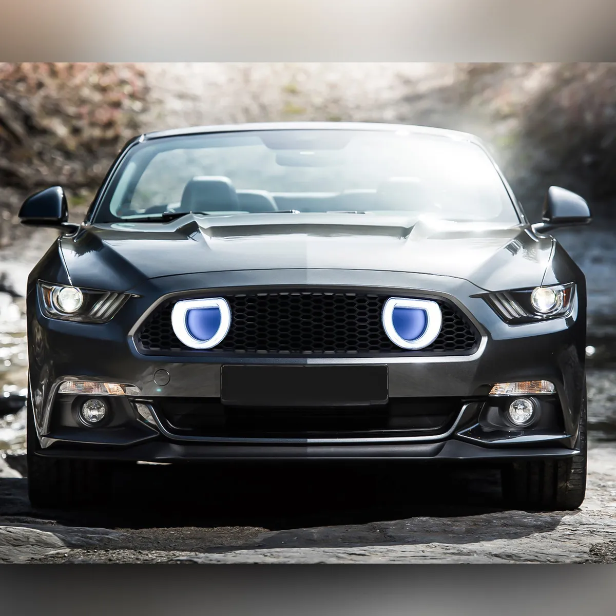 American Modified Amfmca00615 Mach 1 Style Upper Grille With LED DRL And Turn Signal - Matte Black product image