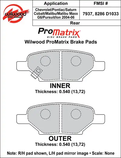 Wilwood Brakes 2004 - 2011 Chevrolet, Pontiac, Saturn Original Equipment Pads - 150-D1033K