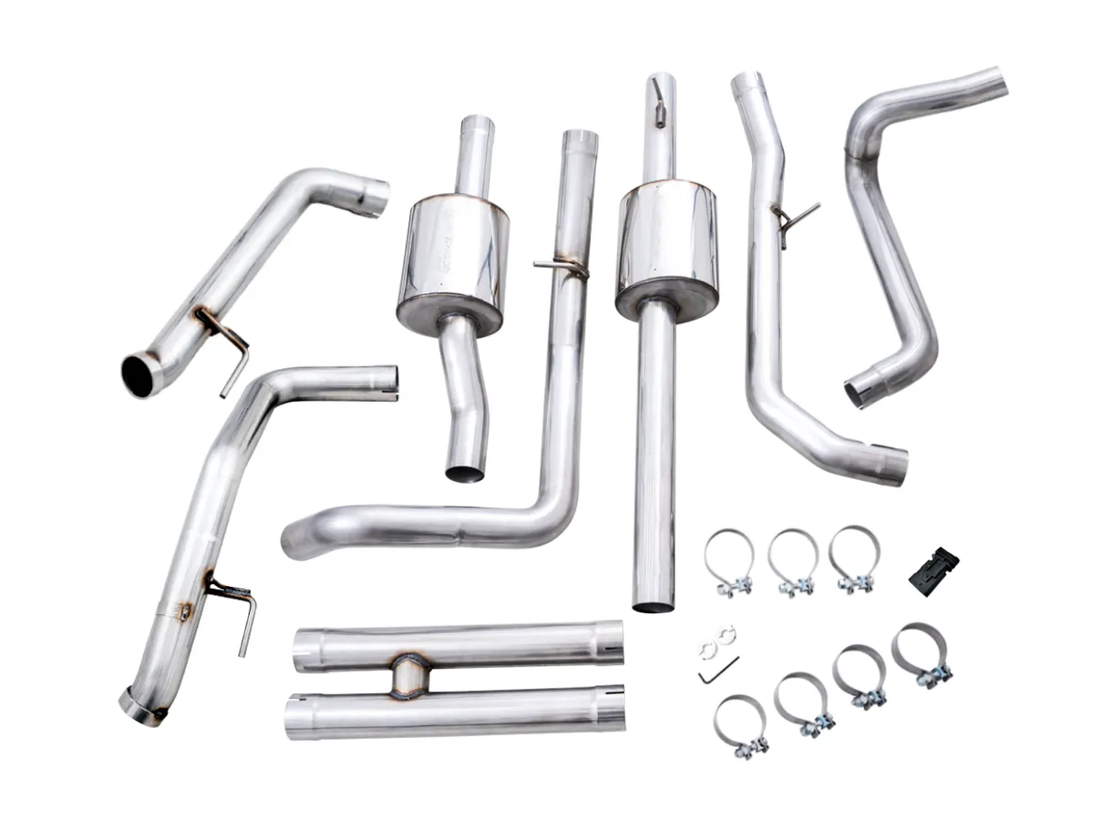 AWE 0FG Catback Exhaust for Silverado ZR2/Sierra AT4X - Dual Bashguard (no tips) product image