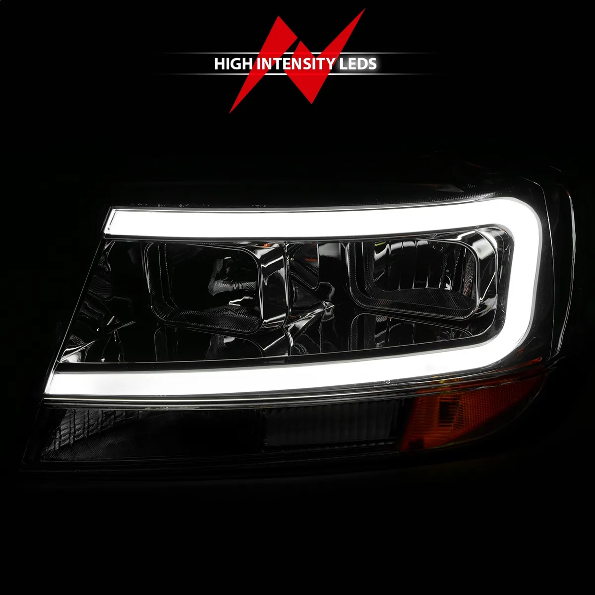 Crystal Headlights w Light Bar Chrome Housing Jeep Grand Cherokee 1999-2004 product image