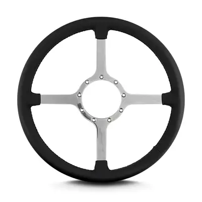 Lokar Lecarra Mark 4 Classic Steering Wheel; Black; Polished Spokes; 15 in. Standard Grip;