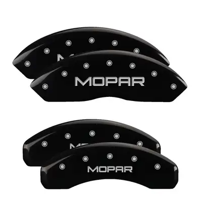 MGP Caliper Covers Set Of 4 Caliper Covers Engraved Front And Rear Mopar Black Finish Silver Characters 2018-2024 Jeep Wrangler JL BRY brake code MGP Caliper Covers