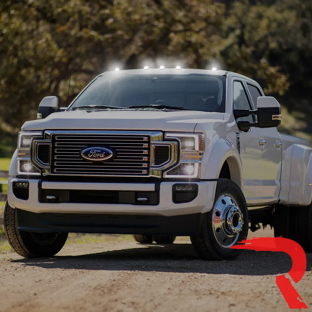 Ford 17-23 Superduty 5-Piece Set Clear Cab Roof Light Lens With 2-Way Forward Rear Facing White Ultra High-Power Leds - Attn This Cab Light Set is For a Fresh Install on a Truck That Did Not Come With OEM Cab Roof Lights no Square Hole Required - on product image