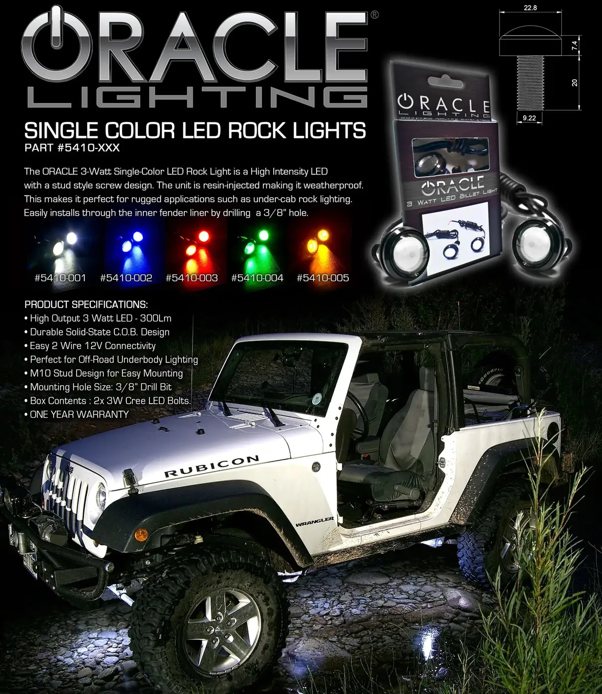 5410-002 - ORACLE 3W Universal Cree LED Billet Light - Blue product image