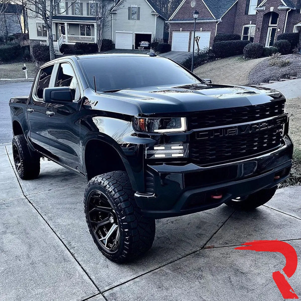 Chevrolet Silverado 19-20 1500 4th Gen Body Style w OEM Halogen And Standard Reflector Housing - Halogen Projector Headlights w Ultra High Power Smooth Oled DRL And Scanning Switchback High Power Amber LED Turn Signals - Smoked Black product image