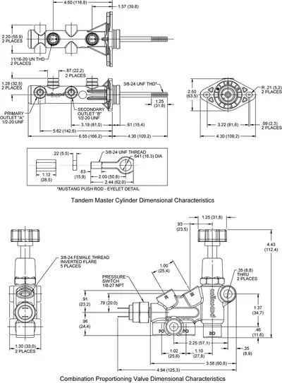 Wilwood Brakes Wilwood KITMCREMOTE TANDEM1516MUSTANG