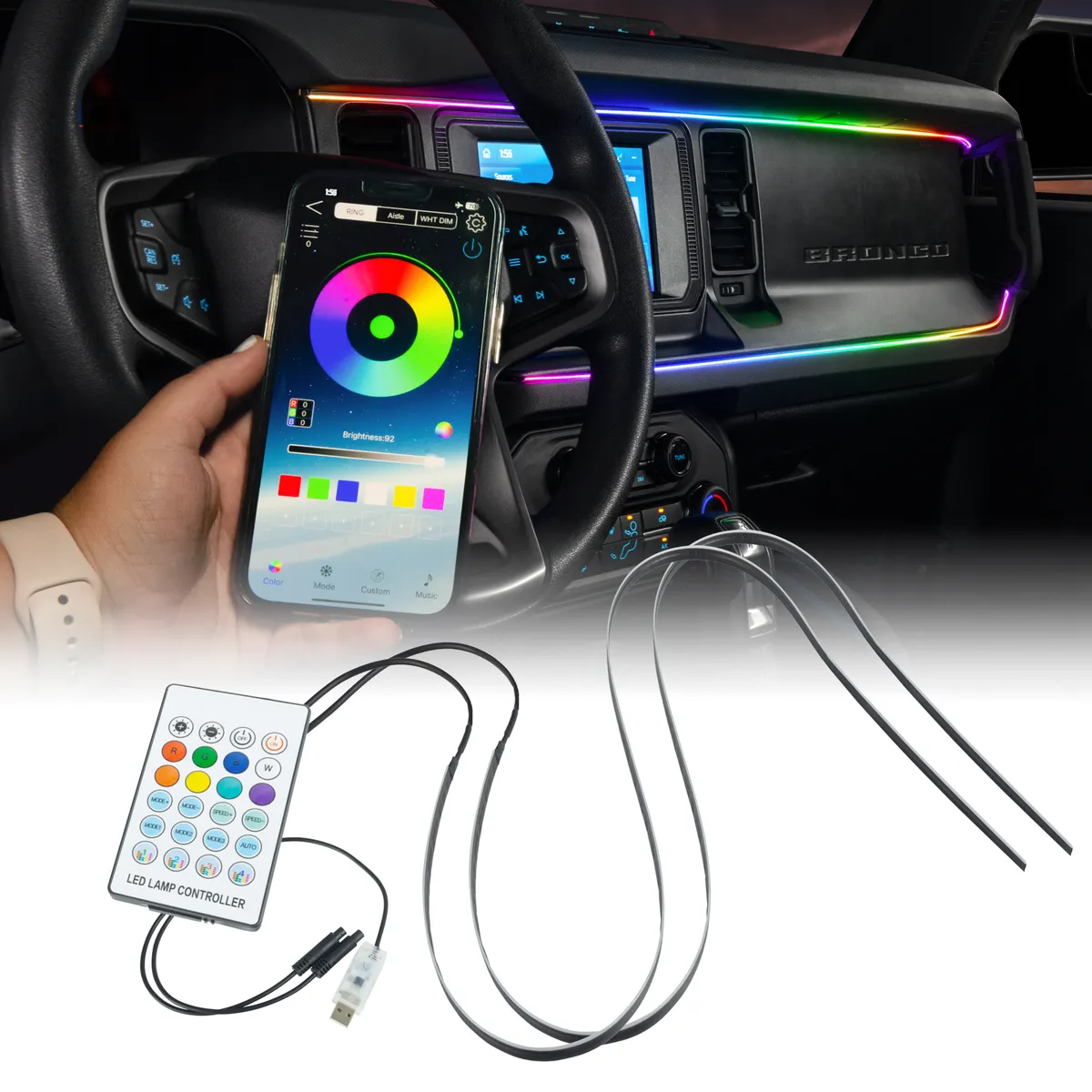 2021-2025 Ford Bronco Dynamic ColorSHIFT LED Dash Kit - USB Plug & Play Interior Lighting product image