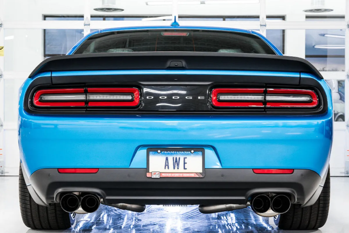 AWE Track Edition Exhaust for 15+ Challenger 6.4 / 6.2 SC - Chrome Silver Quad Tips product image