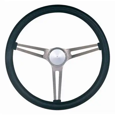Grant Classic Series Nostalgia Steering Wheel; 15 in. Diameter; 4 1/8 in. Dish; Black Foam Grip; Brushed Stainless Steel 3-Spoke Design;