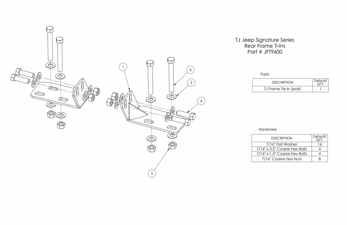 LOD Xpedition Series Frame Tie-In Brackets Black Powder Coated - TJ/LJ product image