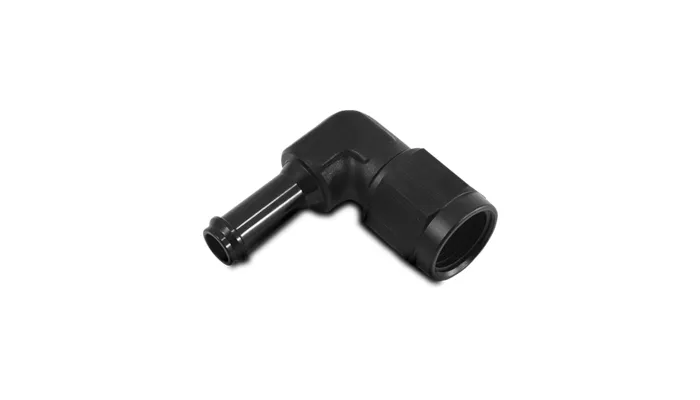 90 Degree AN to Hose Barb Adapter Fitting; -8AN; 0.5 in. Barb Size; 6061 Aluminum; Black Anodized; Female; product image