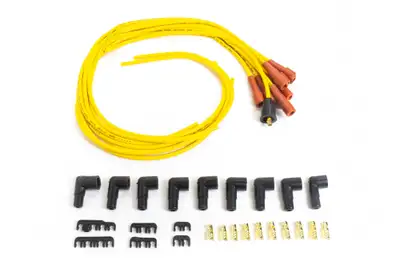 ACCEL Spark Plug Wire Set- 7mm-Super Stock-Copper Core-Universal Straight Boots-Yellow - 3008 universal fit super stock spark plug wire sets have a spiral core with yellow silicon coating and are 7mm.