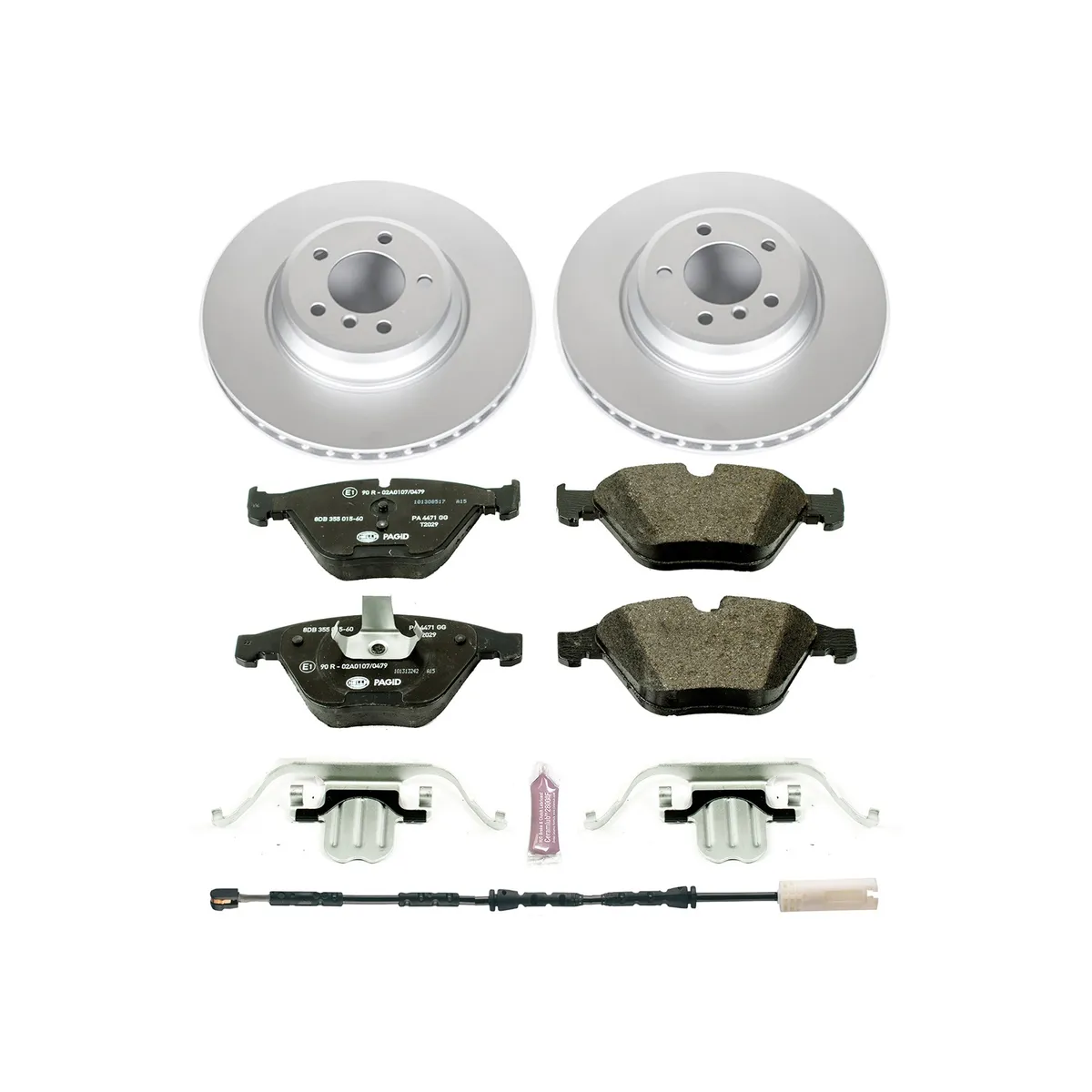 Euro-Stop Kit: Genuine Geomet Fully Coated Rotors; Ece-R90 Certified Pads W/Hardware; Pad Sensors product image