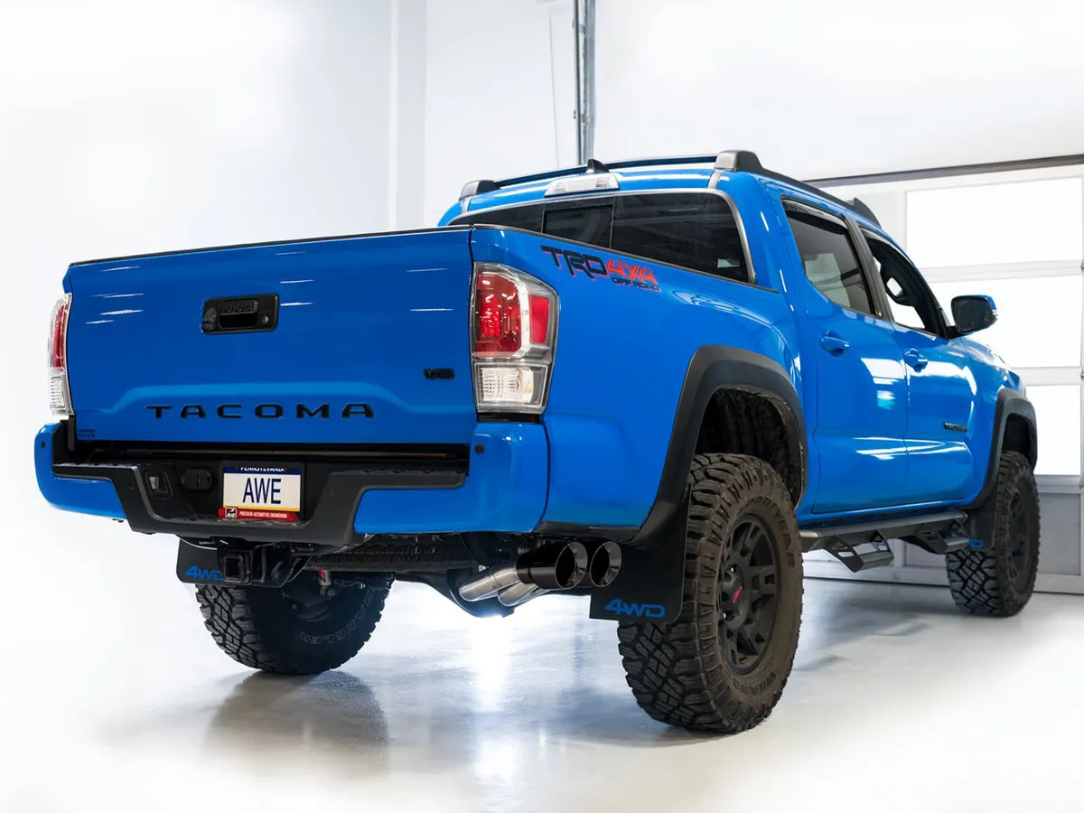 AWE 0FG Exhaust with BashGuard for 3rd Gen Tacoma - Dual Diamond Black Tips product image