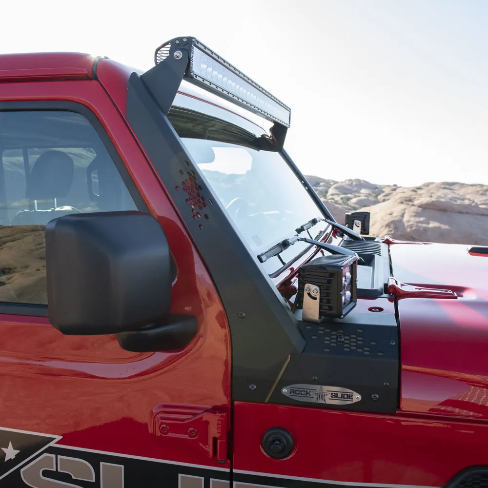 Wrangler/Gladiator Lower Cowl LED Light Pod Brackets and Upper Bar Brackets Rock Slide Engineering product image