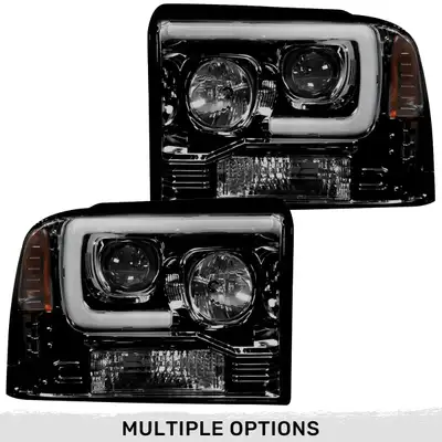 Recon Accessories Ford Superduty 05-07 F250f350f450f550 Projector Headlights w Ultra High Power Smooth Oled Halos And DRL - Smoked b