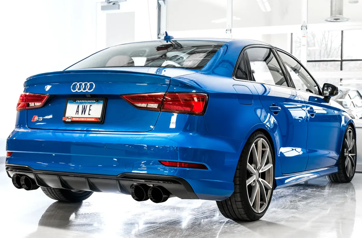 AWE Track Edition Exhaust for Audi 8V S3 - Diamond Black Tips, 102mm product image