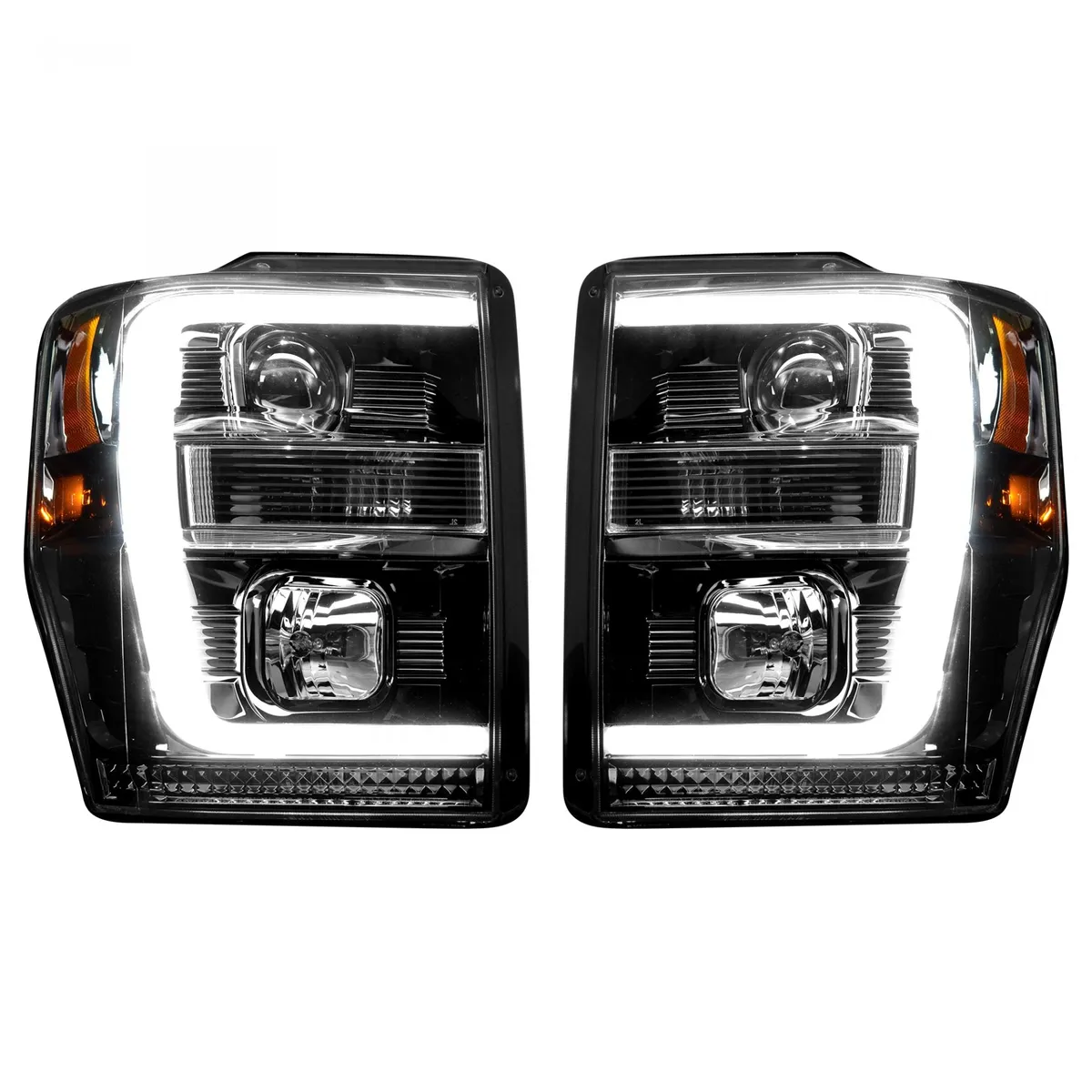 Ford Superduty 08-10 F250f350f450f550 Projector Headlights w Ultra High Power Smooth Oled Halos And DRL - Smoked b product image