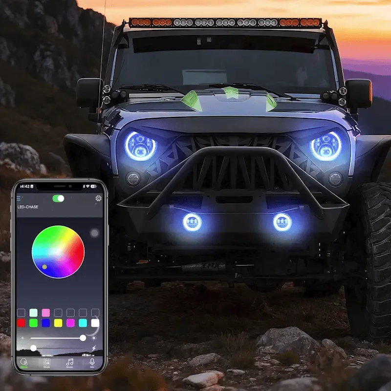 ã€Magic RGB Haloã€‘Jeep Wrangler JK LED Headlights & Fog Lights Kit w/ Amber Turn Signal (2007-2018) product image