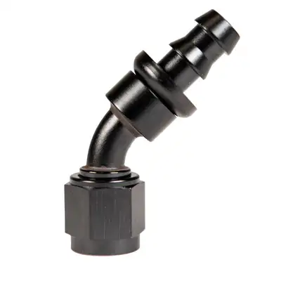 Fleece Performance Fleece Performance -6AN 45 Degree to Hose Barb Black Anodized Fitting