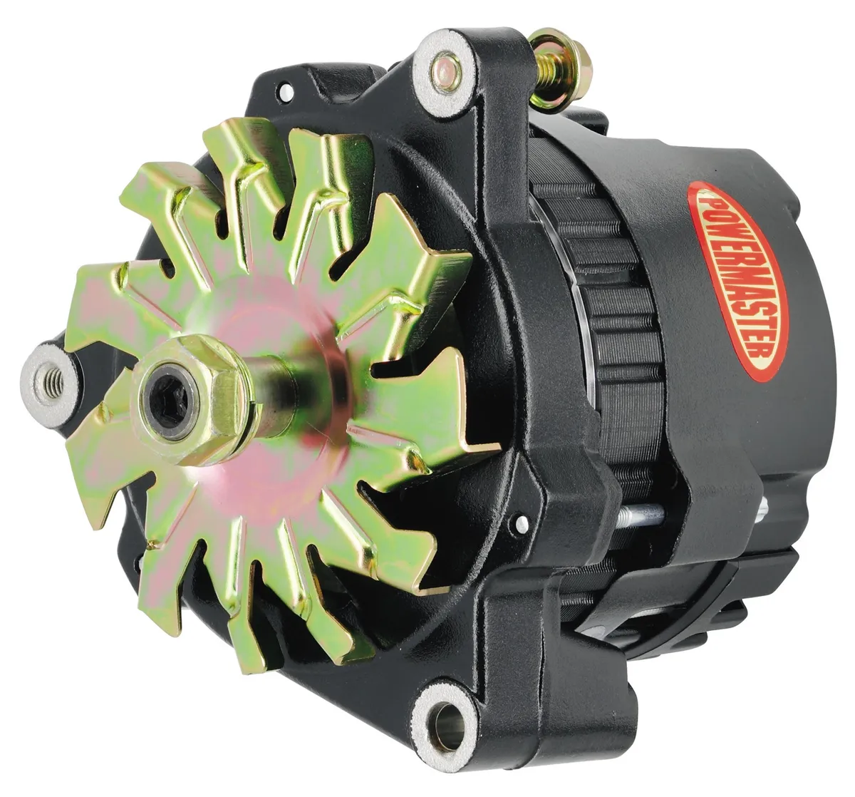 Racing Alternator; CS121; 3 Ear Mount; Rear Battery Post; 100 Amp; 60 Idle; 12 Groove V Type; w/o Pulley; Black; product image