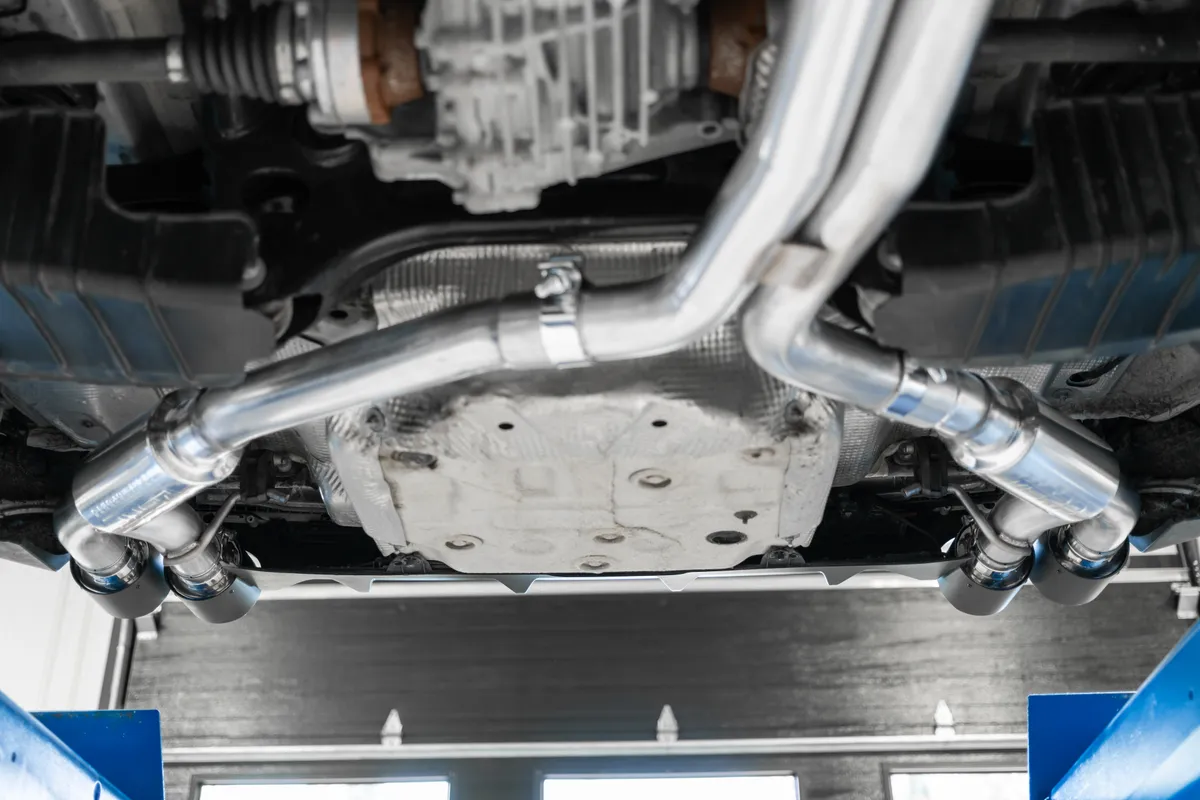 T304 Stainless Steel 2.5 Inch Resonator Back Dual Rear Quad Carbon Fiber Tips 18-Up Audi S5 Coupe/S4 Sedan MBRP product image