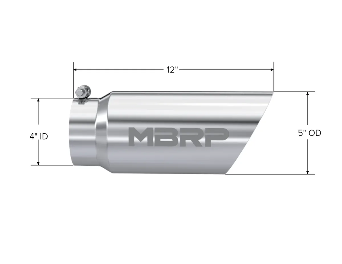 Armor Pro Exhaust Tip; 4 in. Inlet Diameter; 5 in. Outlet Diameter; 12 in. Length; Dual Wall; Angled; T304 Stainless Steel; Mirror Polished; product image