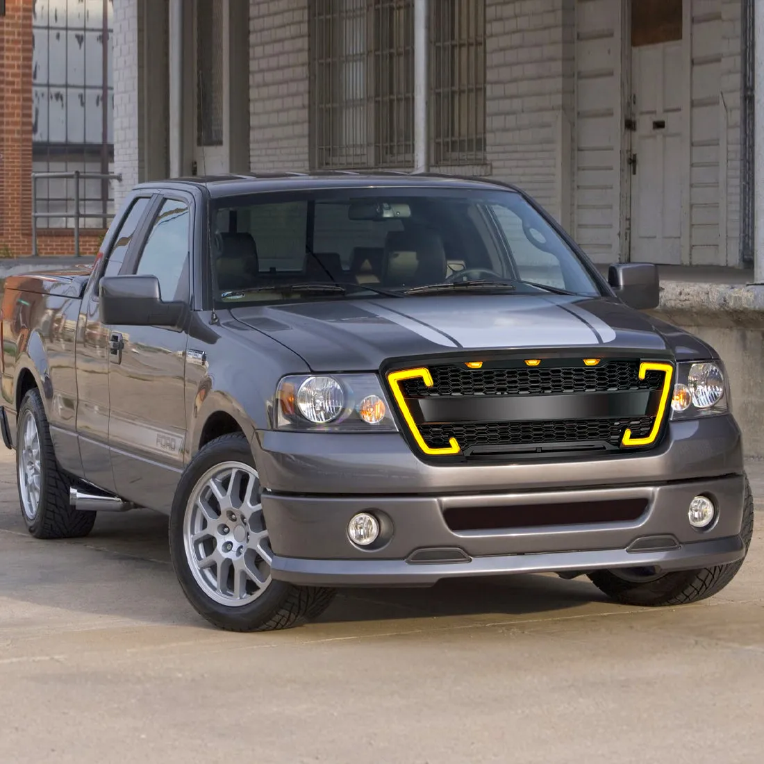 Raptor Style Mesh Grille W/ DRL & Turn Signal Lights - Matte Black For 2004-2008 Ford F150 product image