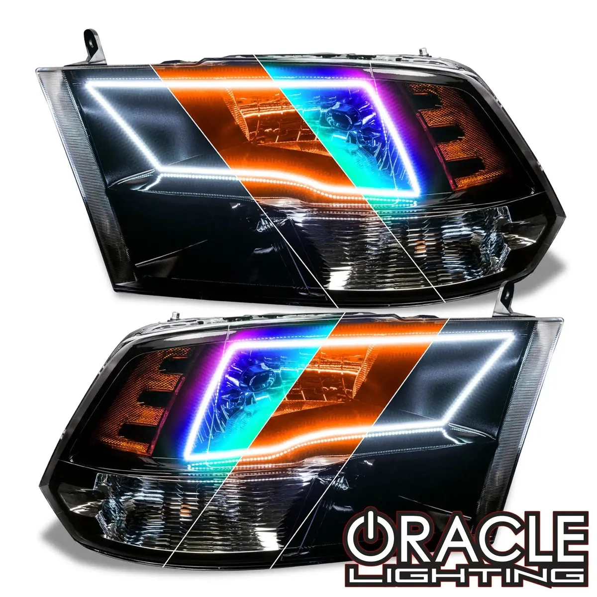 Oracle Lighting 2009-2018 RAM 1500 Sport Pre-Assembled ColorShift W Switchback Halo Heaqdlights - Black Housing product image