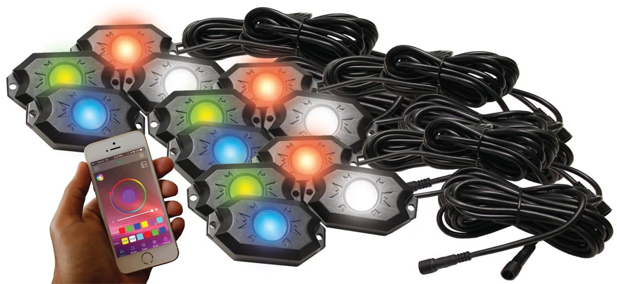 New 12-Pod Rgb+w Hi-Power Rock Light Complete Kit With Bluetooth App Controls in Retail Box product image