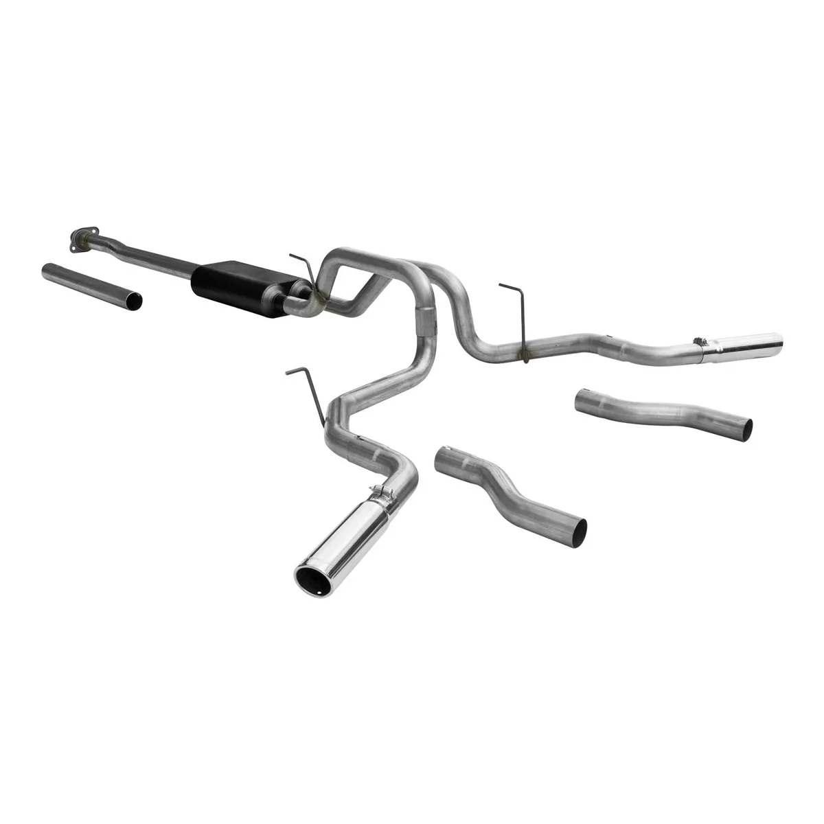 Flowmaster 09-13 Ford F-150 4.6L/5.0L/5.4L All WB 2/4 Wheel Drive 2.50in Outlets Super 50 Series Muffler 3.00in Logo Embossed Stainless Tips Force II Incl. Tube Extensions for DOR and DOS in Kit Mandrel Bent Tubing 409S Stainless Steel
