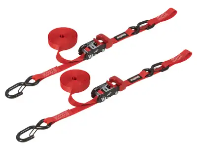 SpeedStrap 1 Inch x 15' Ratchet Tie Down w/ Snap 'S' Hooks and Soft Tie 2 Pack Red SpeedStrap