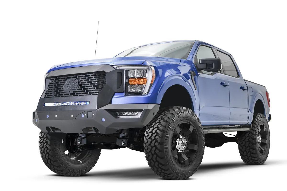 Grumper Front Bumper And Grille; Sensor Compatible; Black Matte Powder Coat; 175 lbs. Weight; 32 in. Height; 77.5 Width; 23.5 Depth; product image