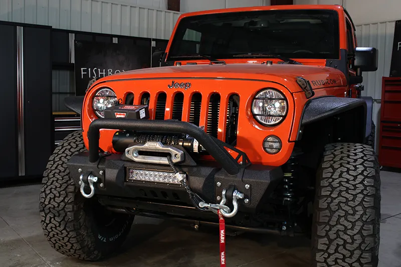 Jeep JK Front Stubby Winch Bumper W/Tube Guard 07-18 Wranger JK Black Texured Powercoated Fishbone Offroad product image