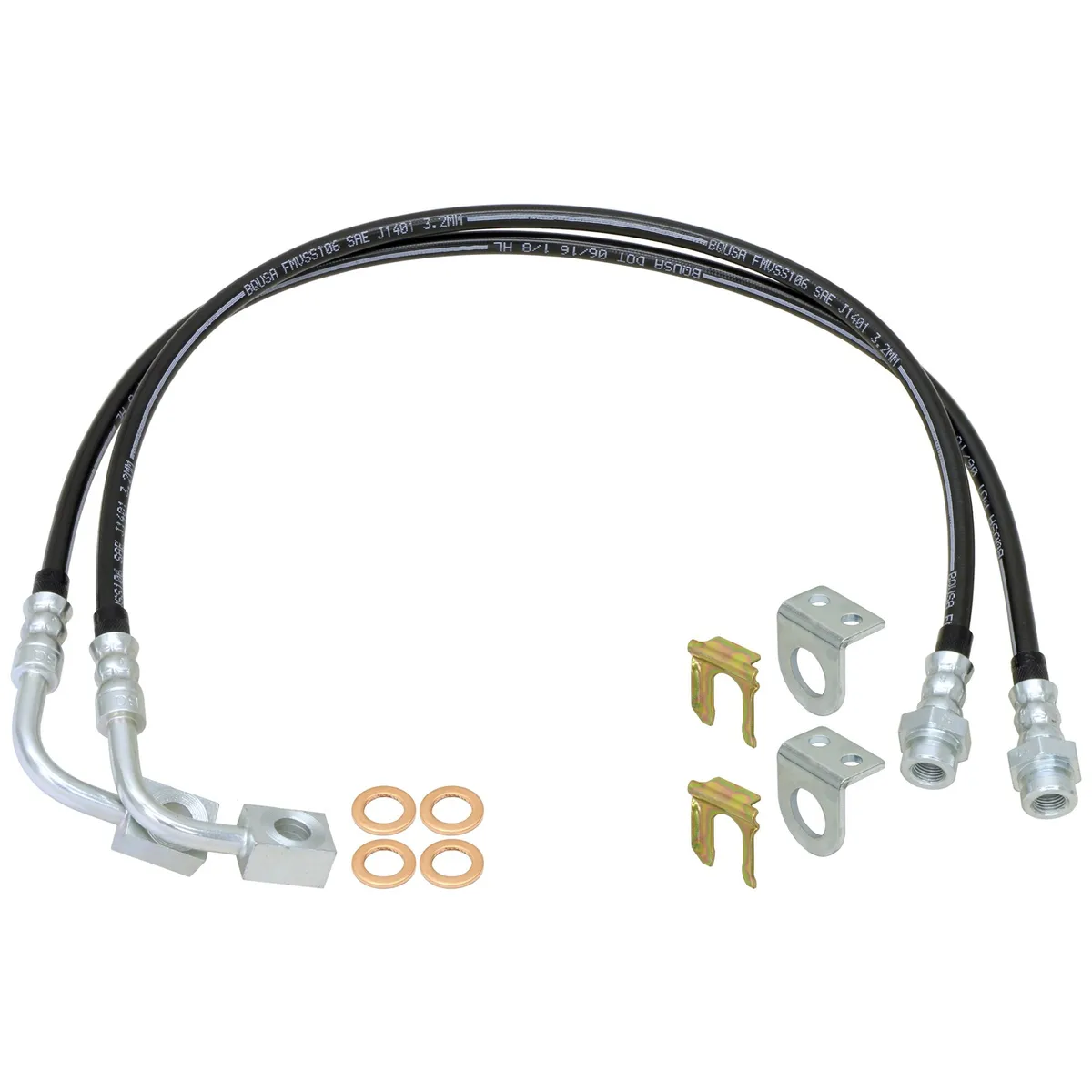 Brake Hose Kit 07-18 Wrangler JK Front (2014-up) 35 Inch Long w/ Single Groove End Routes By Coil Bucket Pair RockJock 4x4 product image