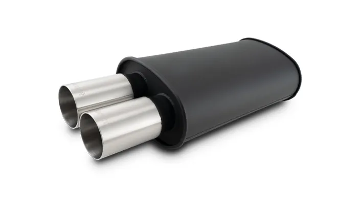 Vibrant - 12320- Streetpower Flat Black Oval Muffler With Dual 304ss Brushed Tips; Inlet Id: 2.50 In. Tip Od: 3.00 In.; Muffler Body Size: 9 Inw x 5 Inh x 15 Inl; Tip Location: Center of End Cap product image