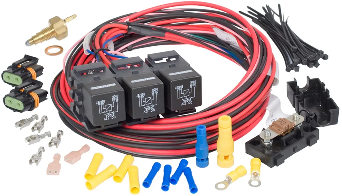 Dual Activation Fan Relay; Thermostatic Switch 205 deg On/190 deg. Off; Pre-Terminated; For Use w/LS Swap; product image