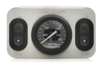 Ridetech 2-Way 12 Volt Analog Control Panel For Air Suspension For Use W/ Electric Valves 1 Dual Needle Black Face Gauge 2 Electric Rocker Switches And A Stainless Steel Panel Ridetech