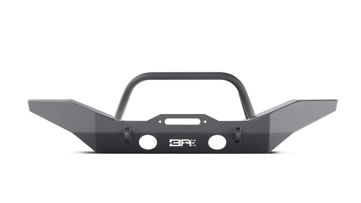 Front Base Bumper; Full-Width Design; Two Welded D-Ring Mounts; 3/16 in. Steel Plate; Textured Black; product image
