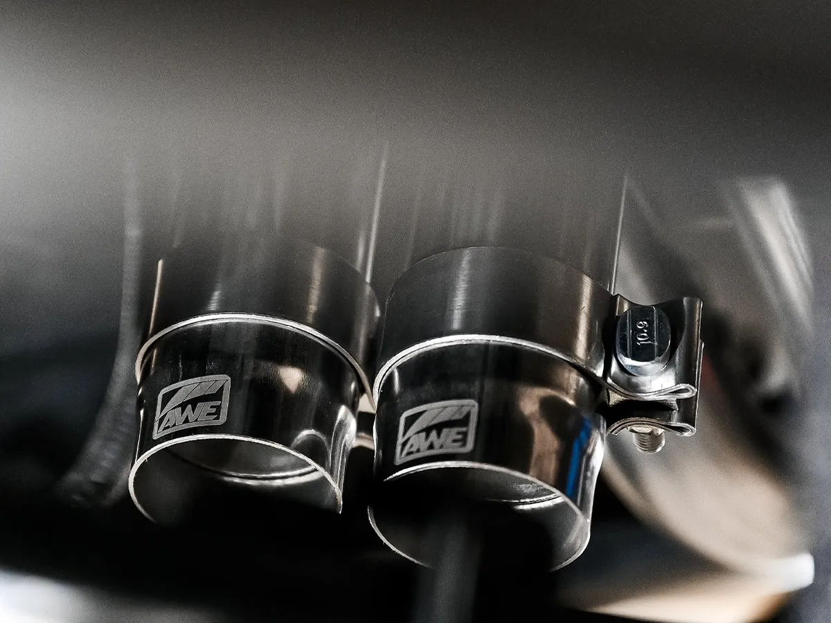 AWE 0FG Exhaust with BashGuard for 3rd Gen Tacoma - Dual Diamond Black Tips product image