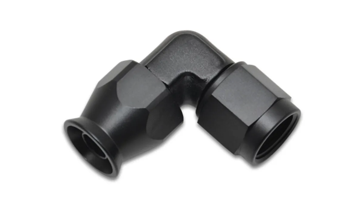 90 Degree Hose End Fitting; -4AN; 6061 Aluminum; Black Anodized; Tight Radius Forged; product image