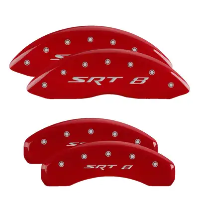 MGP Caliper Covers Set Of 4 Caliper Covers Engraved Front And Rear Srt8 Red Finish Silver Characters 2011-2011 Jeep Grand Cherokee MGP Caliper Covers