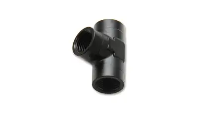 Vibrant Performance NPT Tee Adapter Fitting; 0.5 in. NPT; 6061 Aluminum; Black Anodized; Female Pipe;