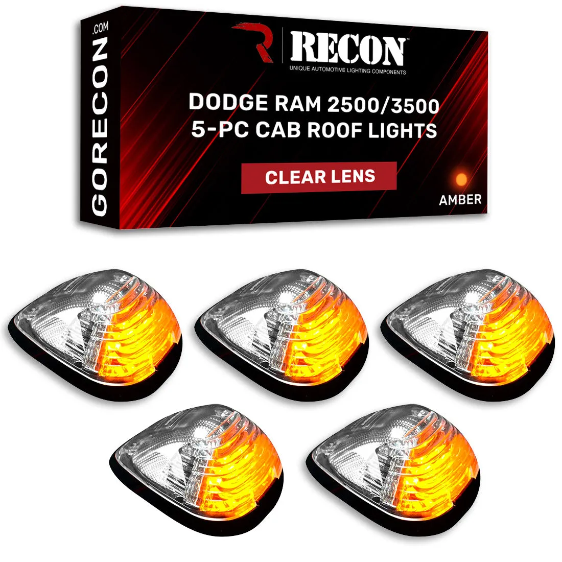Dodge 94-98 5-Piece Set Smoked Cab Roof Light Lens with Amber 194 Bulbs - Complete Kit With Wiring and Hardware product image